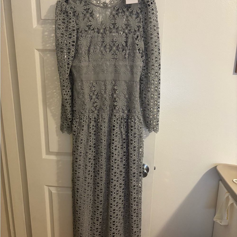 Self-Portrait Gray Lace Long Sleeve Dress